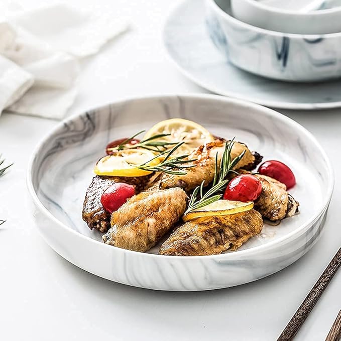 Ceramic Dinnerware SetsCreative Plate and Bowl SetMarble Pattern Kitchen Kitchen Plate SetDishwasher Microwave Safe24610 Dishware Sets12Pc (Marble 12Pcs)