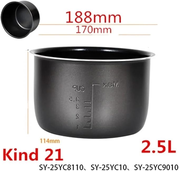 Electric Rice Cooker Inner Pot Compatible for SUPOR Electric Pressure Cooker Inner Pot 2.5L/3L/4L/5L/6L Non Stick Pot Inner Pot (Multiple Kind 21(2.5L))