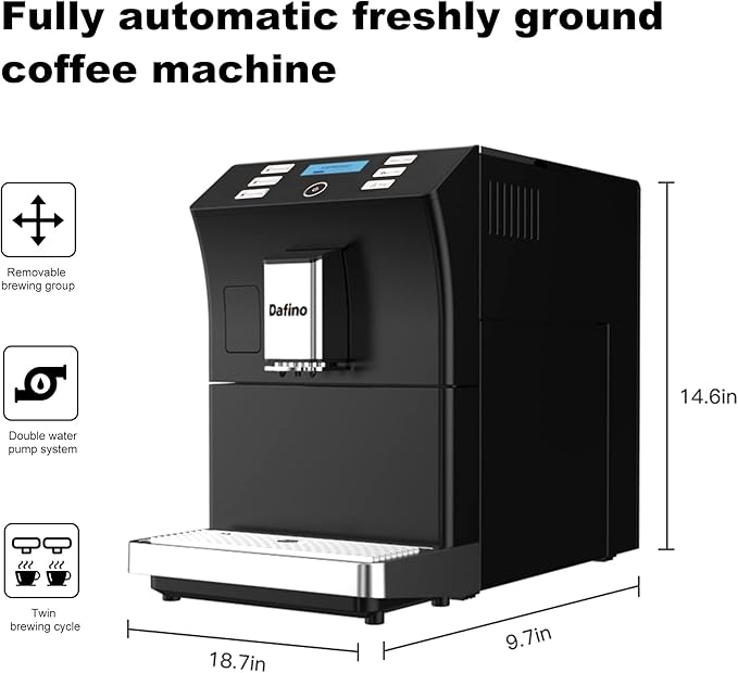 Fully Automatic Espresso Machine for Countertop Latte &amp Cappuccino Maker 19 Bar Coffee Makers with Milk Frother Lcd Coffee Machine for HomeStainless Steel
