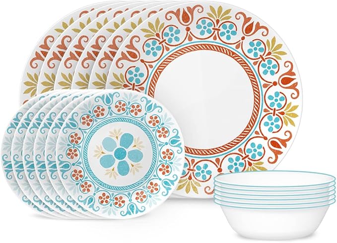 Corelle Terracotta Dreams Dinnerware Set for 6 18 Pieces &amp Terracotta Dreams Salad Plate Set for 6 | 8.5 Inch Kitchen Plate Set