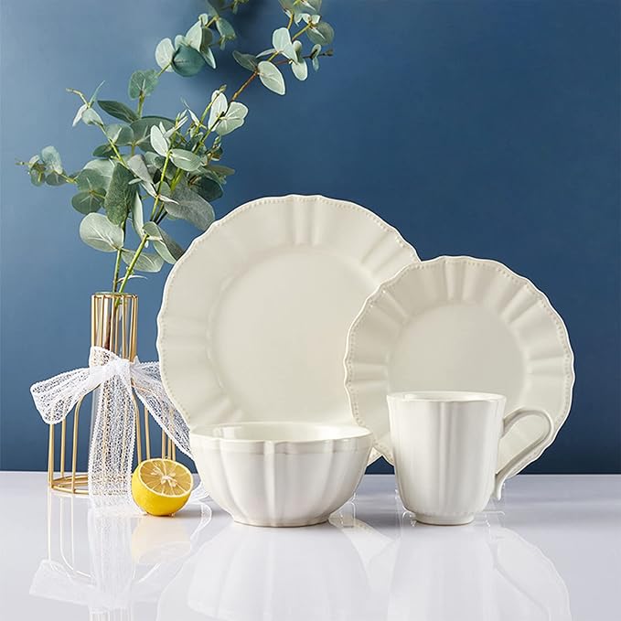 GaRcan 16-Piece Kitchen Porcelain Dinnerware Set - Plates and Bowls Sets - Stoneware Dinnerware Sets - Dinner Dishes Set with Dinner Plates