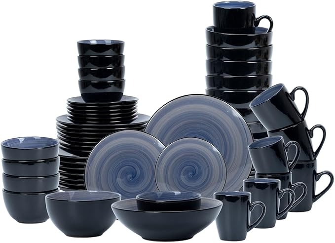 Stoneware Sonoma 56pc Dinnerware Set Black + Speckled Spin Wash Cobalt