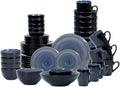 Stoneware Sonoma 56pc Dinnerware Set Black + Speckled Spin Wash Cobalt