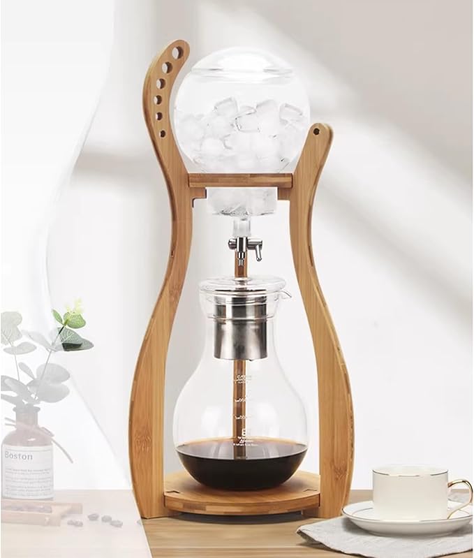 Cold Brew Coffee Tower Ice Drip Coffee Machine with Slow Drip Technology Wood Straight Frame 800ml Large Capacity - Makes 4-6 Cups for Bars Clubs Parties