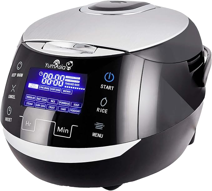Yum Asia Sakura Rice Cooker with Ceramic Bowl and Advanced Fuzzy Logic (8 Cup 1.5 Litre) 6 Rice Cook Functions 6 Multicook Functions Motouch LED Display 120V Power (Black and Silver)