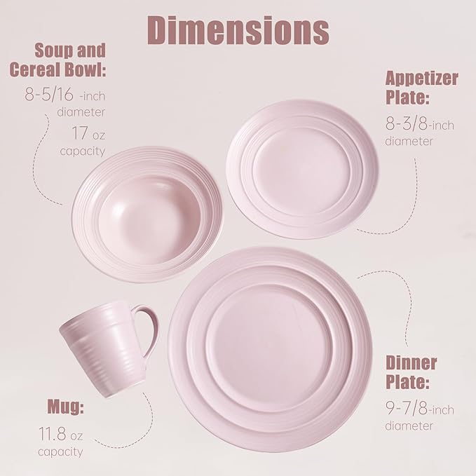 Modern Ceramic Dinnerware Set 4-Piece Mug Bowl and Dinner Plates (Mauve)