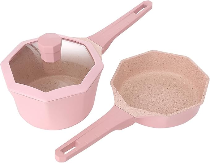 Soup Pot Non-Stick Cookware Set Pots and Pans Set for Cooking Ceramic Coating Saucepan Stock Pot with Lid Frying Pan Pink/Blue (1 One Size)