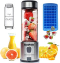 Portable Smoothie blender ROSEVIEW Glass bottle USB rechargeable mini Handheld Ice Shakes Cup 2 speed blend juicer Cordless Personal smoothies maker Fruit mixer (Egg White)