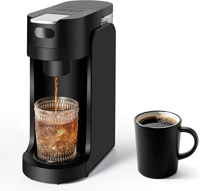 SOPPY Single Serve Coffee Maker for K Capsule 3 Seconds Instant Hot with Adjustable Temperature Control Dual Brew Modes Transparent Water Tank &amp Removable Stand Fast Brewing Coffee Machine Bl