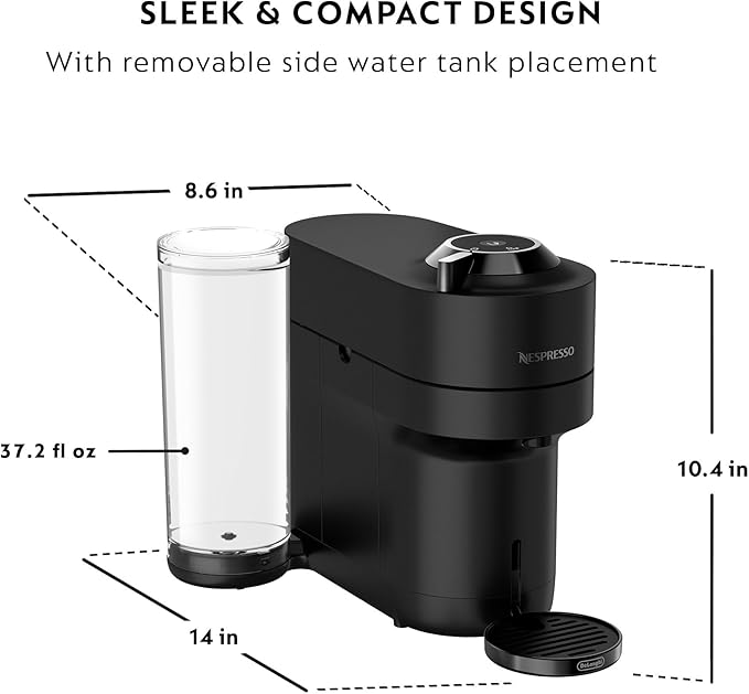 Nespresso Vertuo Pop+ Limited Edition Coffee and Espresso Maker by De'Longhi Black Matte with Dark Chrome Descaling Kit