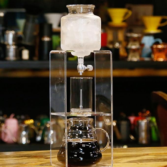 Iced Drip Coffee Maker with Adjustable Water Flow Cold Brew Coffee Brewer with Stainless Steel Filter for Home Office Coffee Pots