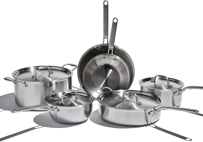 Heritage Steel Eater Series 10 Piece Cookware Set | Made in USA | 5 Ply Fully Clad Stainless Steel Cookware Set | Stay Cool Handle | Induction Ready &amp Non-Toxic