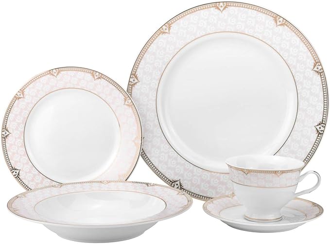 Euro Porcelain 20-pc Luxury Dinnerware Set w/ 24K Gold Ornament HQ Dining Tableware Service for 4 (Sandra)