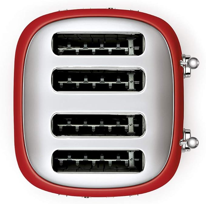 Smeg 50s Retro 4-Slot Toaster TSF03RDUS Bundle with Bamboo Tongs - Red