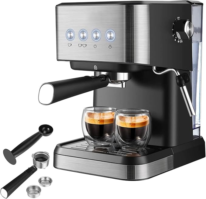 ZJchao Professional 15 Bar Machine 1050W Semi Automatic Coffee Maker with Milk Frother Steam Wand for Home Barista Quality Cappuccino Lattes Black ABS Stainless Steel 1.5L Water Tank (US Plug)