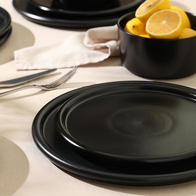 Stone Lain Eden 12-Piece Dinnerware Set Stoneware Plates and Bowls Set Dishwasher and Microwave Safe Dish Dish Set for 4 Black