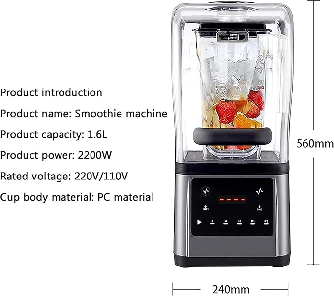 KEULEN Sand Ice Machine 1.6L Stand Smoothie Mixer with Mute Hood Vertical Six Leaf Blade Adjustable Speed 5 Presets Function for Kitchen Milk Tea Coffee Dessert Leisure