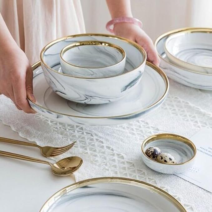 Ceramic Dinner Plates Set Dishes Marble Design Food Plate Dinnerware SetColor-1 Person Set