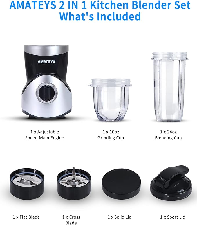 Personal Blender for Shakes and SmoothiesProfessional Kitchenblender with Blending &amp Grinding Blades Portable Coffee Grinder with 24/10 OZ Travel Bottles Adjustable Speeds Juice Blender