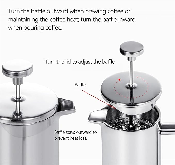 350ml/800ml/1000ml Coffee Maker Pot Press Stainless Steel Double Walled Insulated(1000ml)