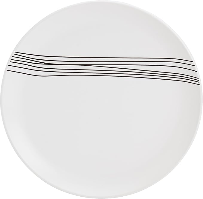 Tabletops Gallery 12-Piece Embossed White Black Striped Stoneware Dinnerware Set of Kitchen Dishes Round Dinner Salad Plates Cereal Bowls Service for 4 Skye