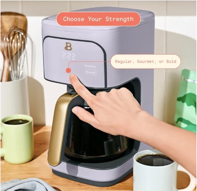 12-Cup Programmable Coffee Maker with Touch Display – 24-Hour Auto Brew Bold Strength Control Glass Carafe Reusable Filter Auto Shut-Off ~ Lavender