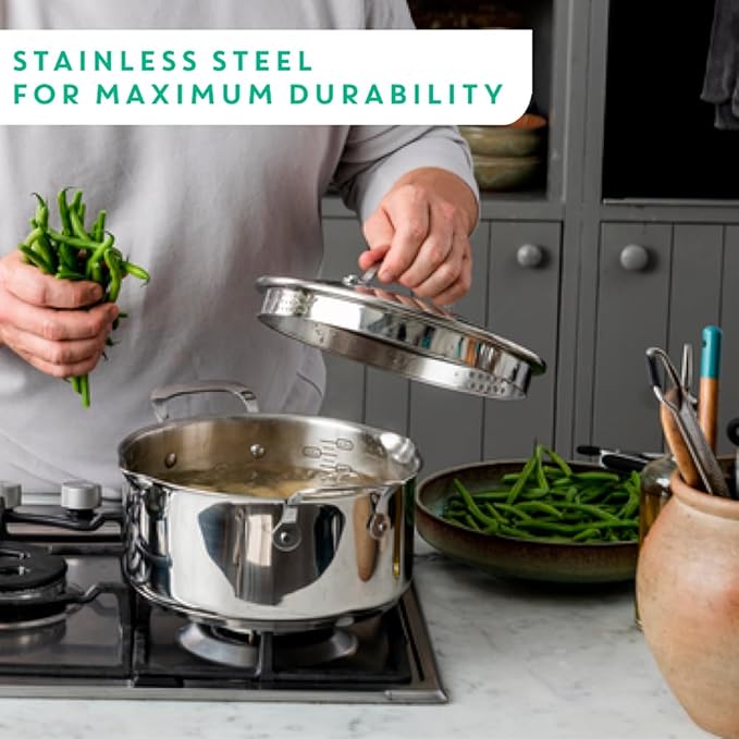 T-Fal x Jamie Oliver Nonstick Coated Stainless Steel Pan 11-Inch Induction Compatible Oven Safe up to 500°F Chef's Stainless Steel Skillet Frying Pan Silver