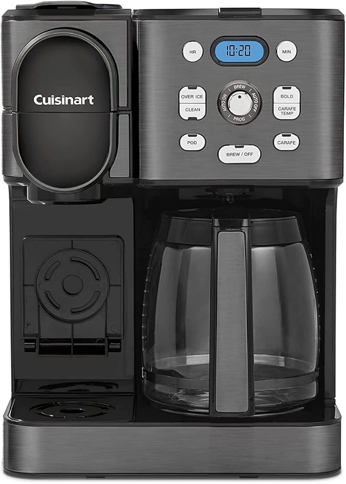 Cuisinart 12-Cup Coffee Maker Single-Serve Brewer Glass Carafe Automatic Hot &amp Iced Coffee Machine Brew Strength Control and Brew Pause SS-16BKS Black Stainless Steel