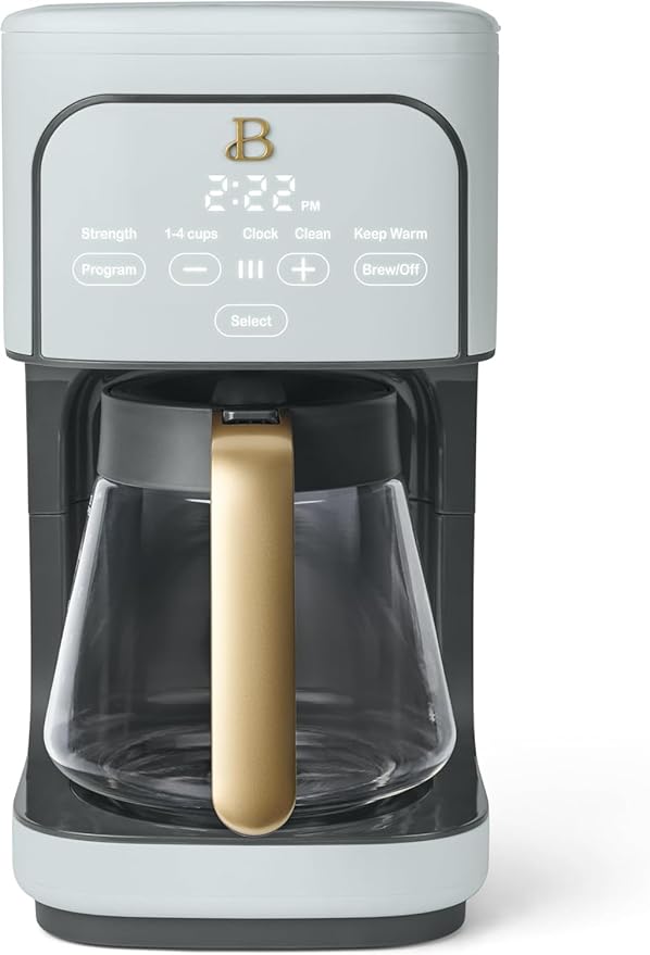 B - 12-Cup Programmable Coffee Maker with Touch Controls Auto Brew Timer Reusable Filter Large Glass Carafe Countertop Coffee Machine (Hydrangea)