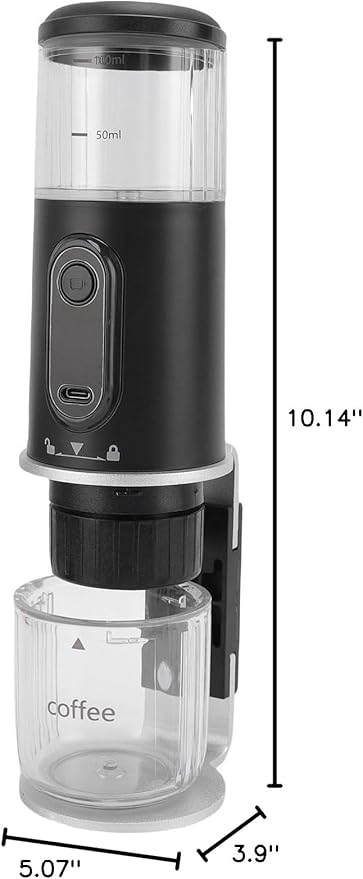 Portable Coffee Maker Rechargeable Travel Espresso Machine Compatible Ground Capsule Coffee for Outdoor Car Camping Hiking (Black)