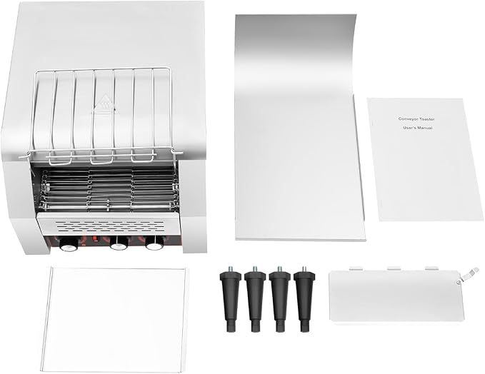 Conveyor Toaster 300Pcs/Hour Commercial Conveyor Toaster 2200W Stainless Steel Electric Restaurant Equipment with Double Heating Tubes for Bread 1-7 Levels Adjustable Speed