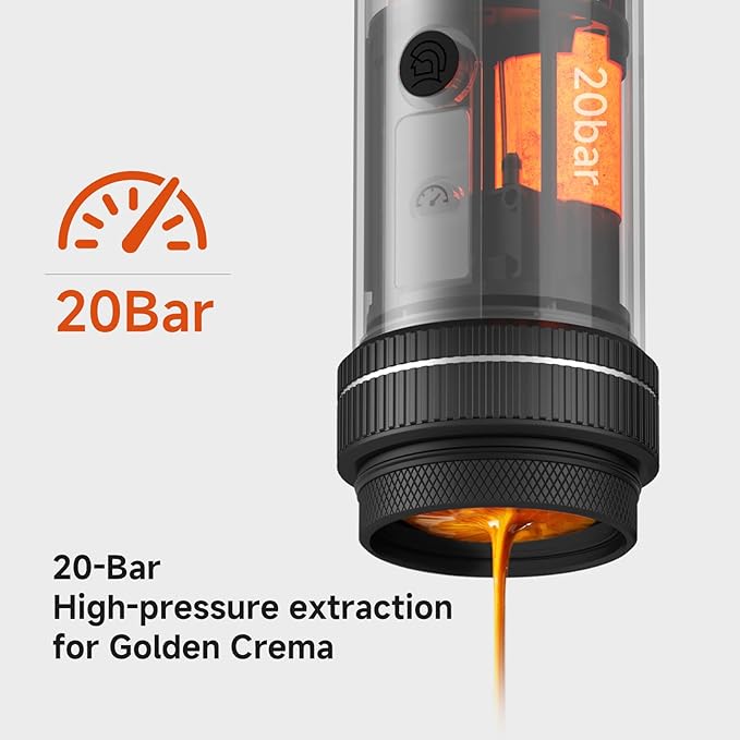 zeroHero Portable Espresso Machine 20Bar Pressure &amp USB-C Rechargeable for Rich Crema Ideal for Travel Camping Office &amp Home with Self-Heating System