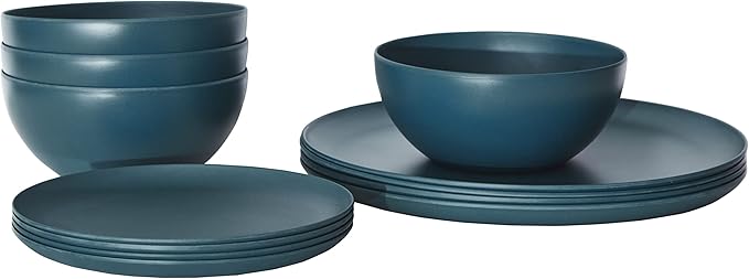 12 Piece Bamboo Dinnerware Set - Lagoon