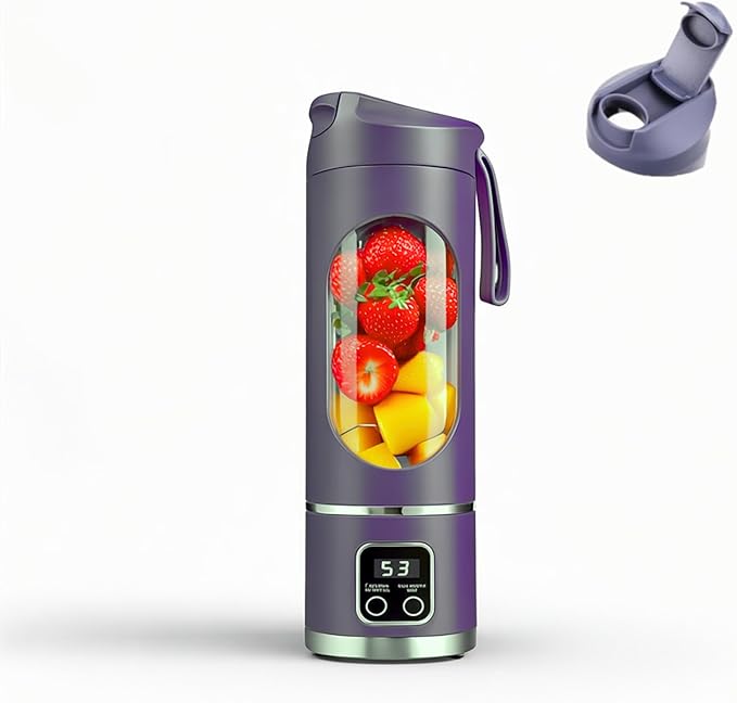Portable Blender/juicer 12-Blade Cordless Smoothie Maker 15.2oz with Ice Crush Power USB-C Rechargeable Leakproof BPA-Free Self-Cleaning for Shakes Protein Juices Frozen Fruit (Purple 7.4V)