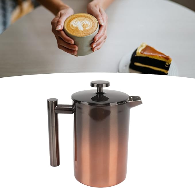 French Press Coffee Maker Tea Maker304 Stainless Steel Coffee Press with Filters Double Layer Coffee Press Single ServeGlass Pot Tea Press Pot(800ml)