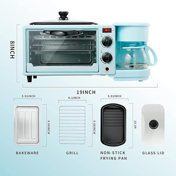 Multifunctional Breakfast Machine Coffee Machine Non-Stick Frying Pan 4-Slice Oven Suitable for Apartment Kitchenette