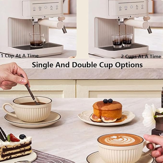 20bar Espresso Coffee Machine Italian Semi-Automatic Coffee Machine With Steam Wand 60oz Removable Water Tank Ntc Ntelligent Temperature Control Coffee Maker For HomeMilkyWhite