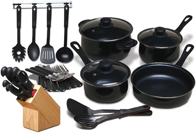 32 Piece Chef Du Jour Cookware Combo Set Black (93581974M)