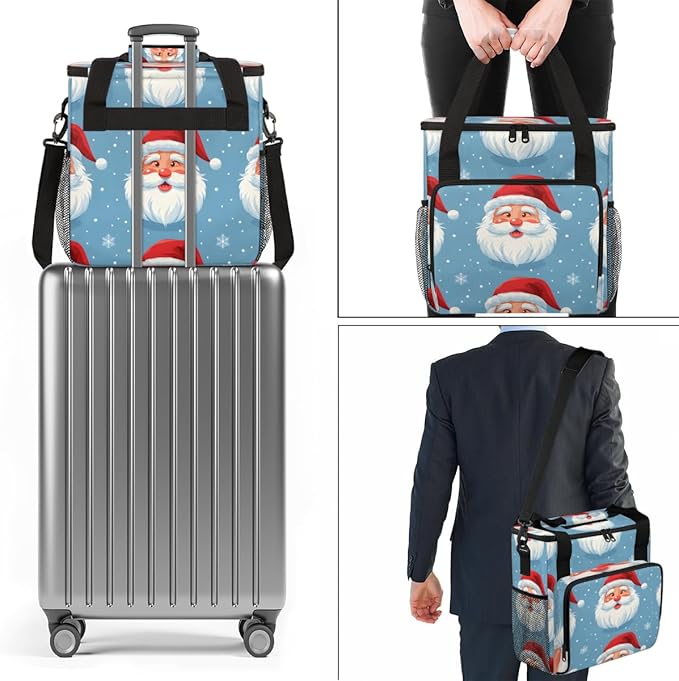 Abstract Santa Claus Coffee Maker Carrying Bag Watercolor Santa Claus Travel Storage Bag Compatible with K-Mini or K-Mini Plus Single Serve Coffee Brewer Carrying Case with Pockets &amp Shoulder St
