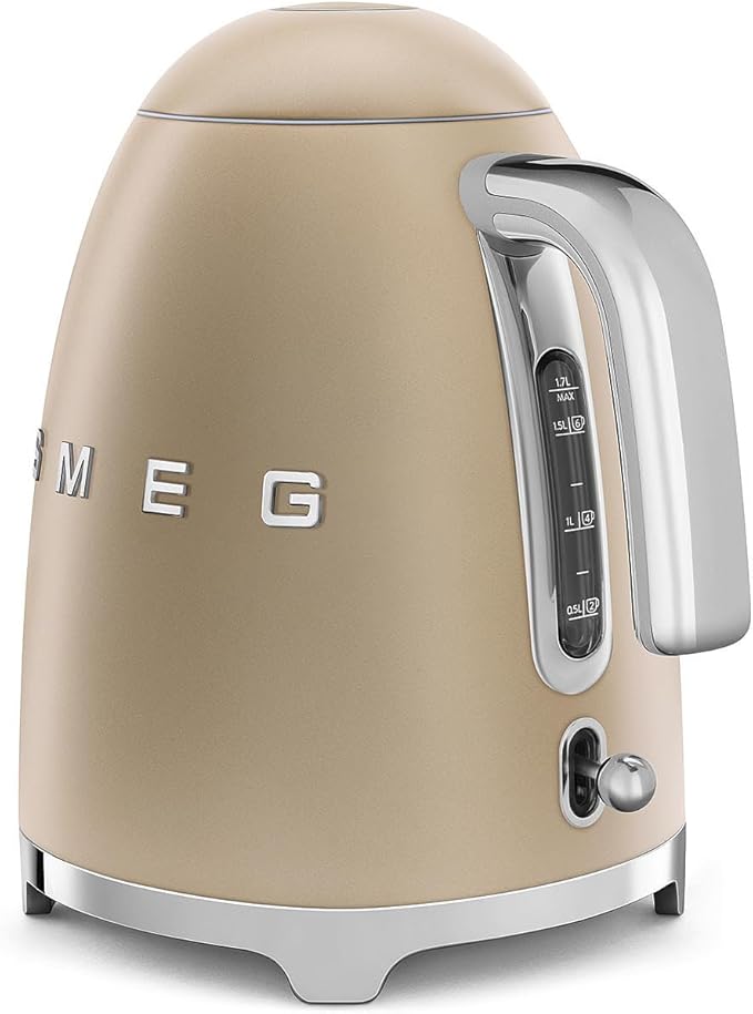 SMEG 50's Retro Style 7 Cup Electric Water Kettle with Automatic Shutoff Removable Base and Water Indicator KLF03CHMUS Matte Campagne