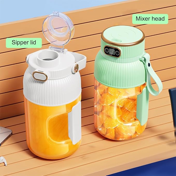 Portable Juicer Cup 1.2L Small Juice Blender USB Rechargeable Blender Cup with Digital Display for Juice Shakes Smoothies
