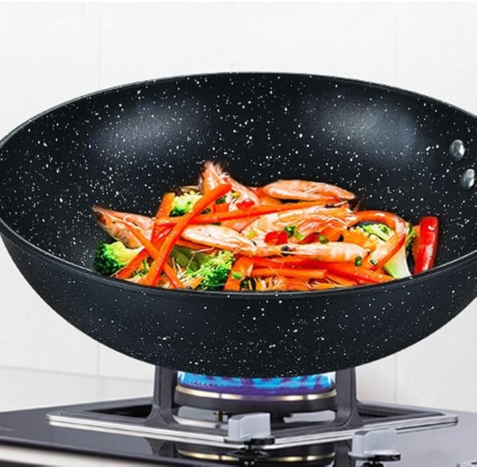 Household Cookware Set with Medical Stone Nonstick Three Piece Wok Saucepan