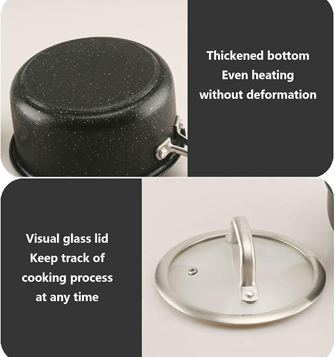 Nonstick Kitchen Pots and Pans Set with Visual Lid Includes Milk Pot Soup Pot Frying Pan and Tableware Sets 13Pcs Induction Cookware Cooking Set for Oven &amp Dishwasher Safe