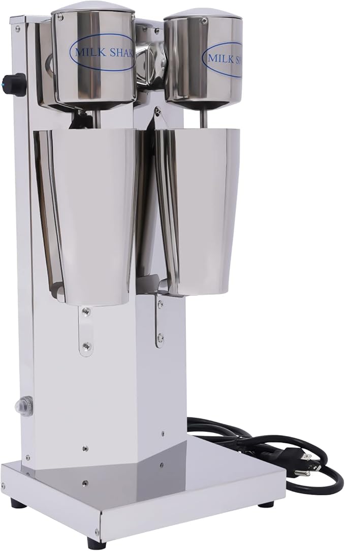 Milkshake Maker 110V 180W Commercial Stainless Steel Double Heads Electric Silent Milk Shake Machine Two-Speed Ice Cream Machine Smoothie Mixer with 800ml Cups and Ice Shovel for Dessert Stores