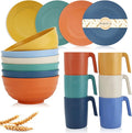 Wrova wheat straw bowls and plates sets with 16oz mugs - unbreakable dinnerware sets of 20 - Vibrant Series