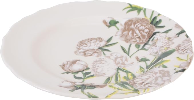 222 Fifth Luxe Peony Neutral Porcelain 12-Piece Dinnerware Set – Service for 4 Includes Dinner Plates Salad Plates &amp Cereal Bowls Glossy Finish Dishwasher Safe for Daily Dining &amp Entertai