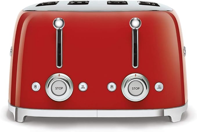 Smeg 50s Retro 4-Slot Toaster TSF03RDUS Bundle with Bamboo Tongs - Red