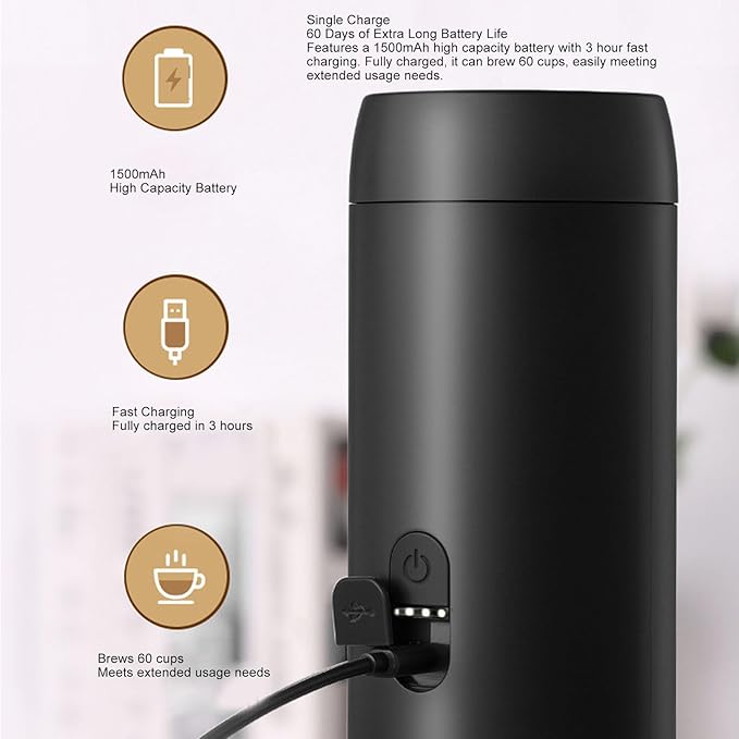 Diydeg Portable Coffee Machine 20Bar High Pressure Dual Mode Extraction 1500mAh Rechargeable Battery with 51mm Standard Coffee Filter Basket for Ground Coffee and Capsules Travel Home