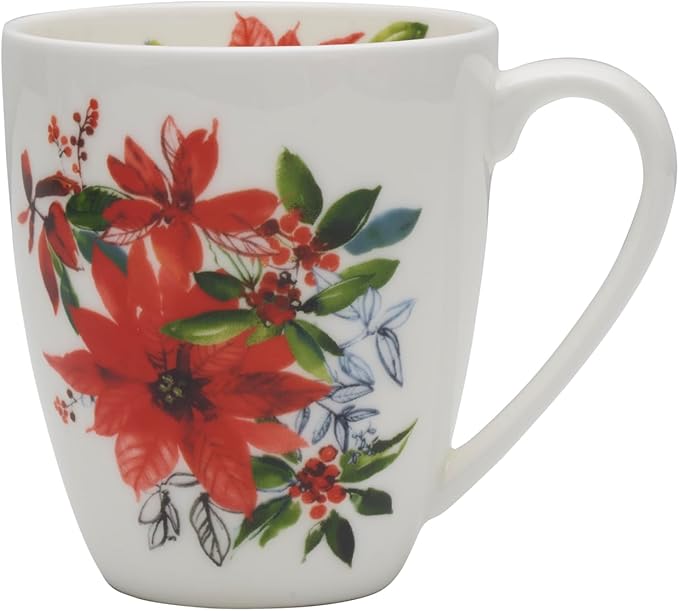 Mikasa Winter Poinsettia Holiday Bone China Lightweight Chip Resistant Dinnerware Set Service for 4