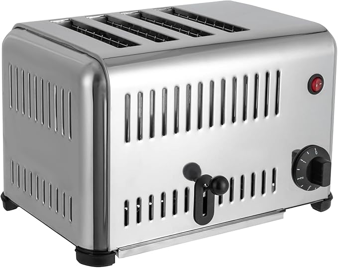 4 Slices Commercial Conveyor Toaster 1.65KW Stainless Steel Baking Machine 110V Pop-up Bread Baking Machine Timing Toaster Bread Baking Tool w/Crumb Tray for Kitchens Restaurants Bakeries 4ATS